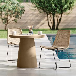 Textured Concrete Pedestal Outdoor Dining Table (32") & Slope Dining Chairs Set | West Elm (US)