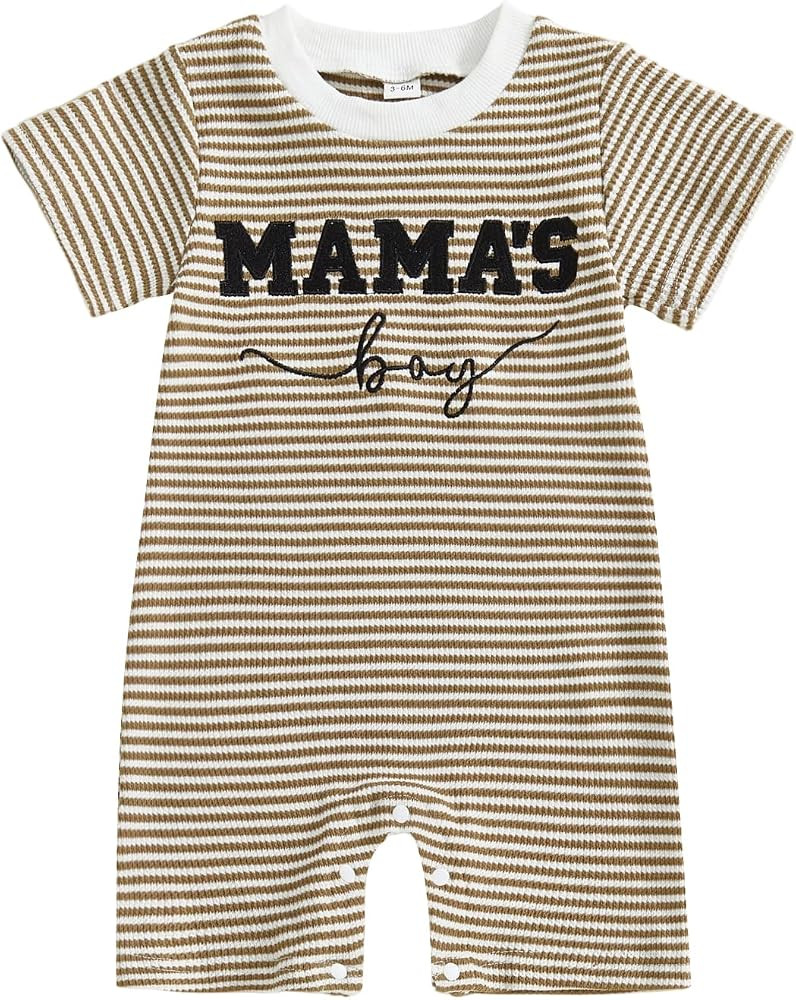 Newborn Baby Boy Summer Clothes Mamas Boy Embroidery Jumpsuit Waffle Round Neck Romper Onesie 3 6... | Amazon (US)