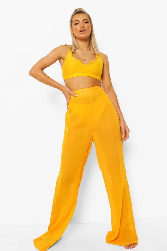 Chiffon Wide Leg Beach Pants | Boohoo.com (US & CA)
