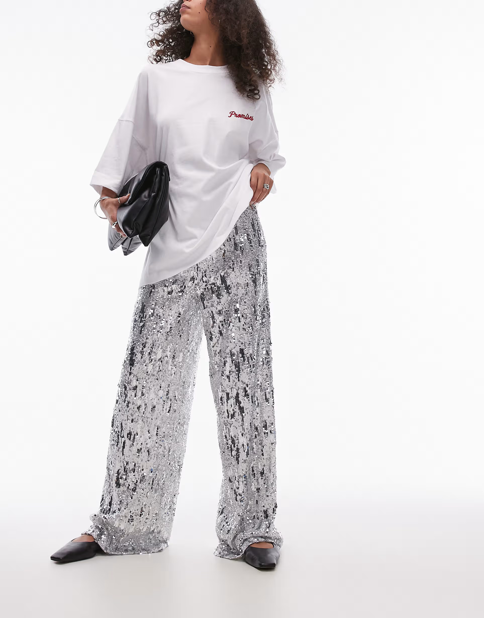 Topshop sequin wide leg trouser in silver | ASOS | ASOS (Global)