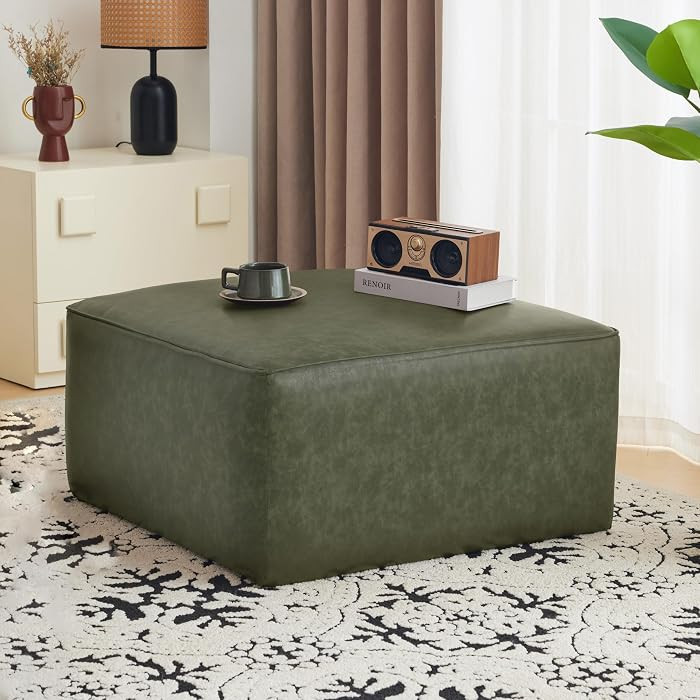 Christopher Knight Home Ellis Faux Leather Ottoman Footstool, Square Pouf Poufee Footrest Ottoman... | Amazon (US)