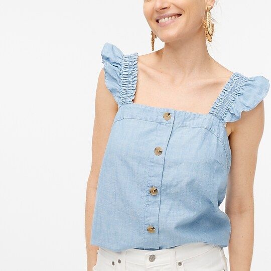 Chambray button-front tank top with ruffle straps | J.Crew Factory