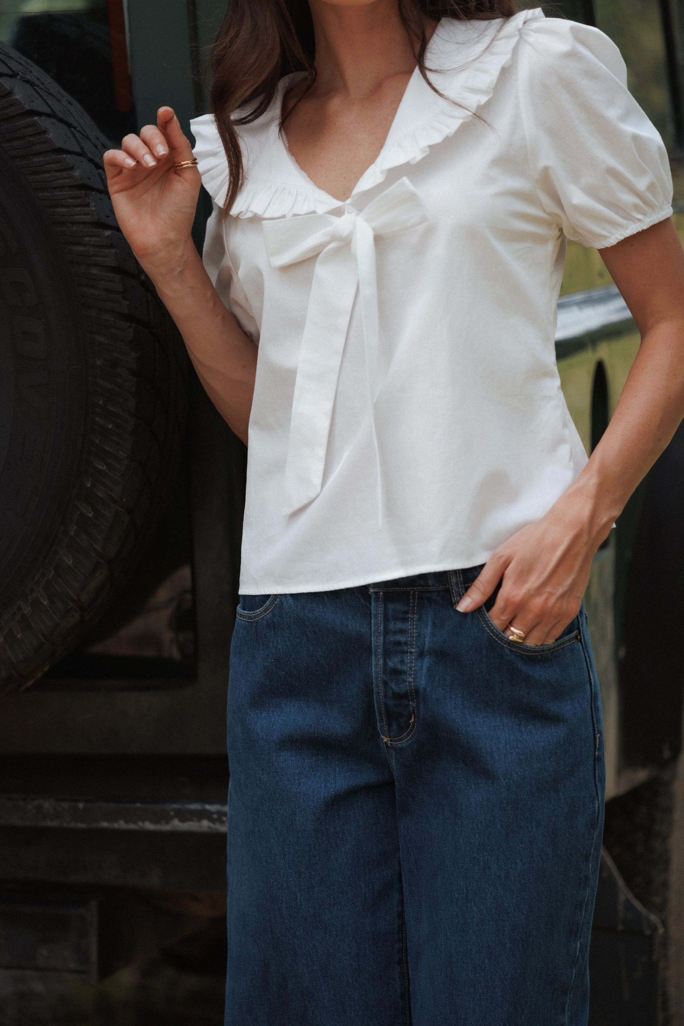 Fleming Frill Collar Shirt - White | Petal & Pup (US)