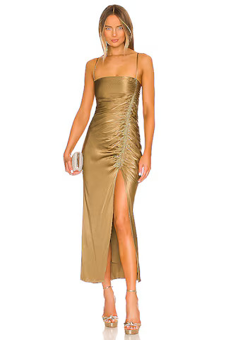 Shona Joy Thalia Bias Ruched Midi Dress in Cumin from Revolve.com | Revolve Clothing (Global)