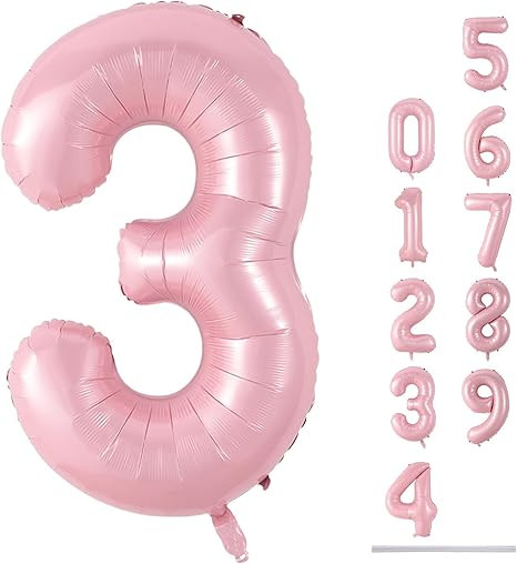 Pastel Pink Number 3 Balloon, 40 Inch Giant Pearl Light Pink Helium Foil Number 0-9 for Girls, Se... | Amazon (US)