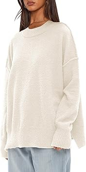 Darong Women Oversized Fuzzy Knit Sweater Long Sleeve Crew Neck Side Slit Pullover Sweaters Fall ... | Amazon (US)