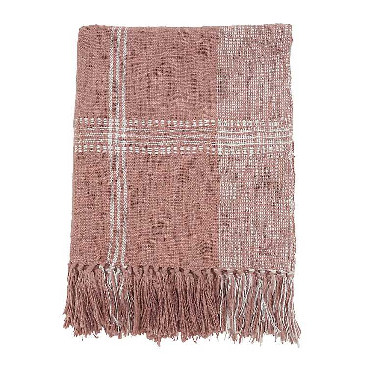 Pink and White Plaid Throw Blanket | Kirkland's Home