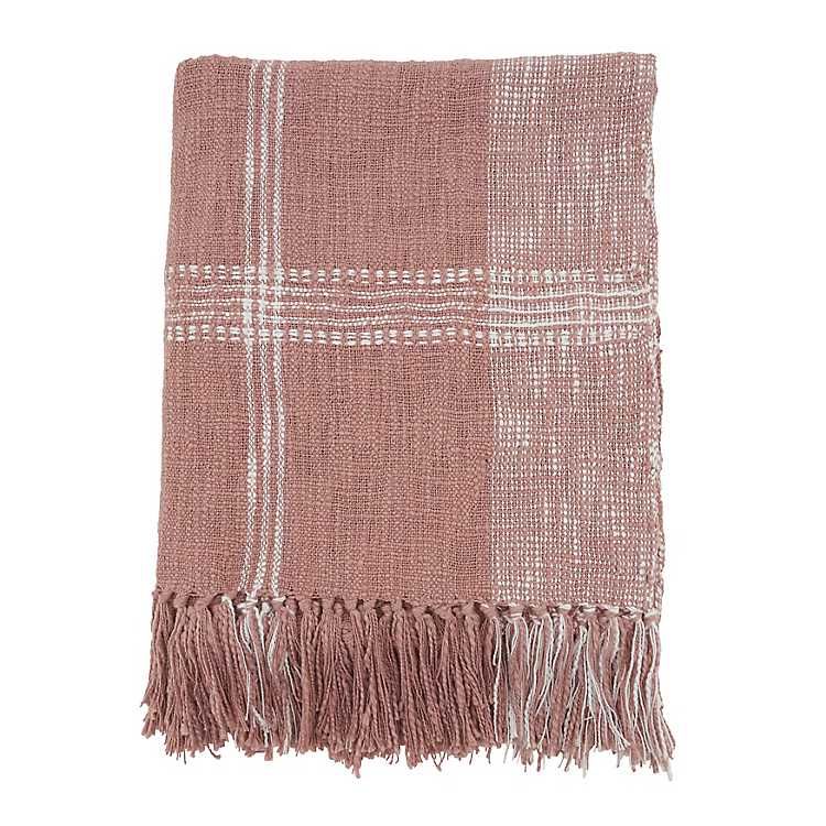 Pink and White Plaid Throw Blanket | Kirkland's Home