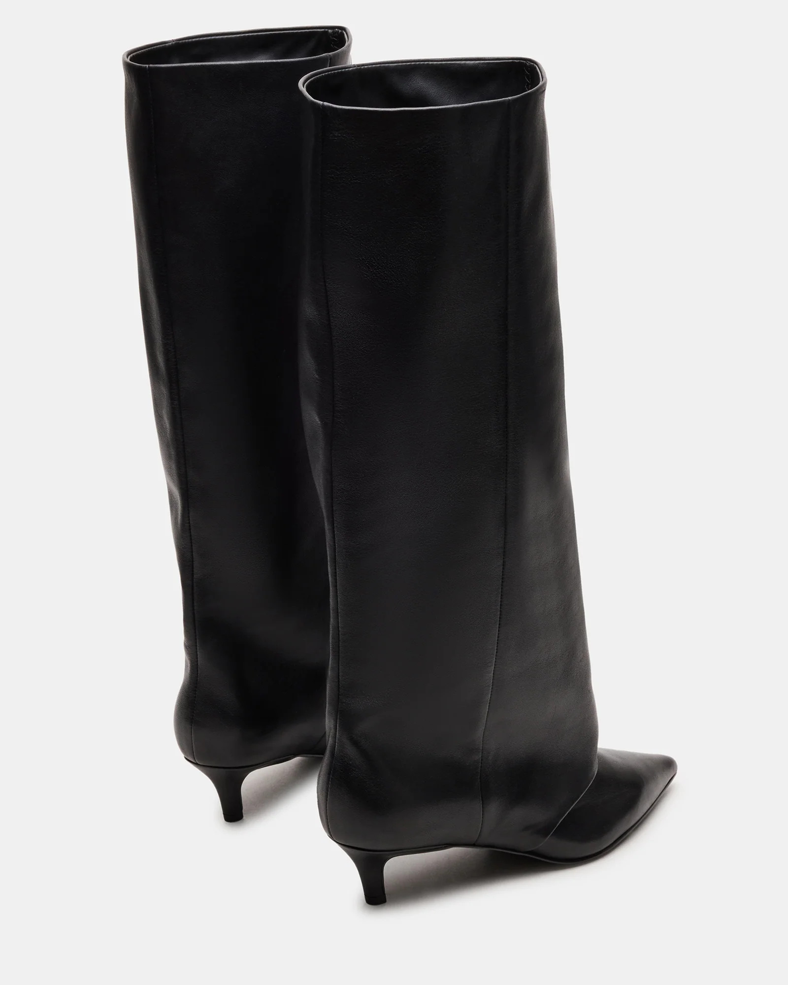 LUCA Black Leather Pointed-Toe Cuffed Kitten Heel Women's Boot | Steve Madden (US)