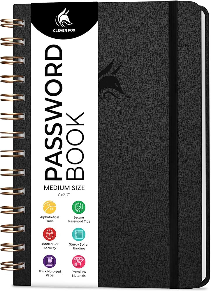 Clever Fox Password Book Spiral – Internet Address & Password Organizer with Laminated Alphabet... | Amazon (US)