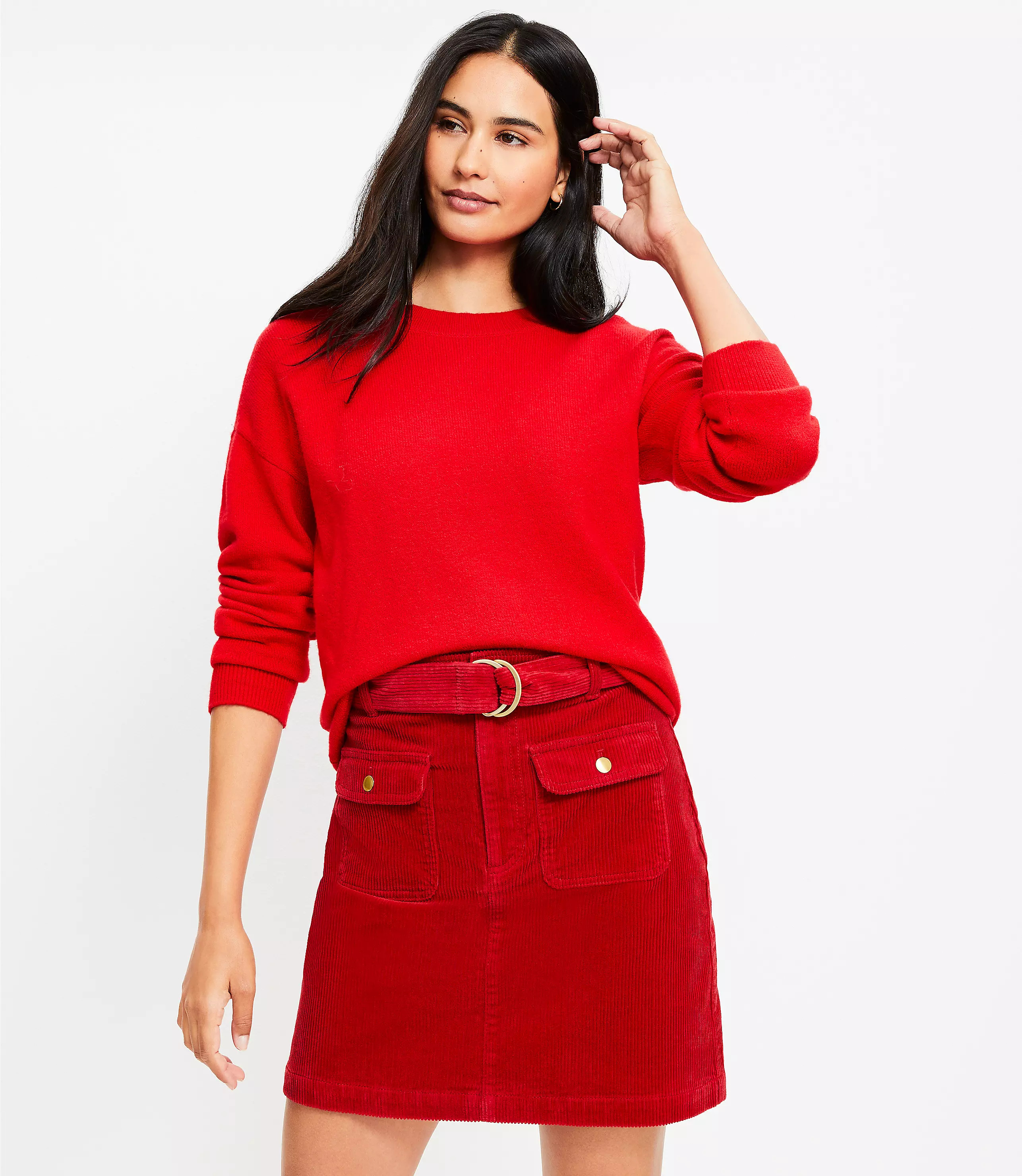 Petite Belted Corduroy Pocket Skirt | LOFT