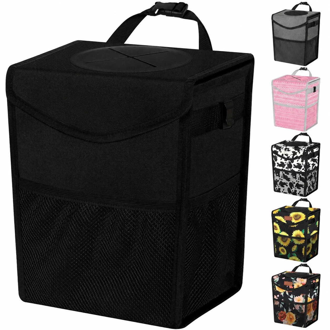 Yichuhaoxi Car Trash Can with Lid Leakproof 2 Point 8 Gallon Portable Automotive Garbage Bin Organizer for Back or Front Seat Console Mesh Pockets | Lowe's