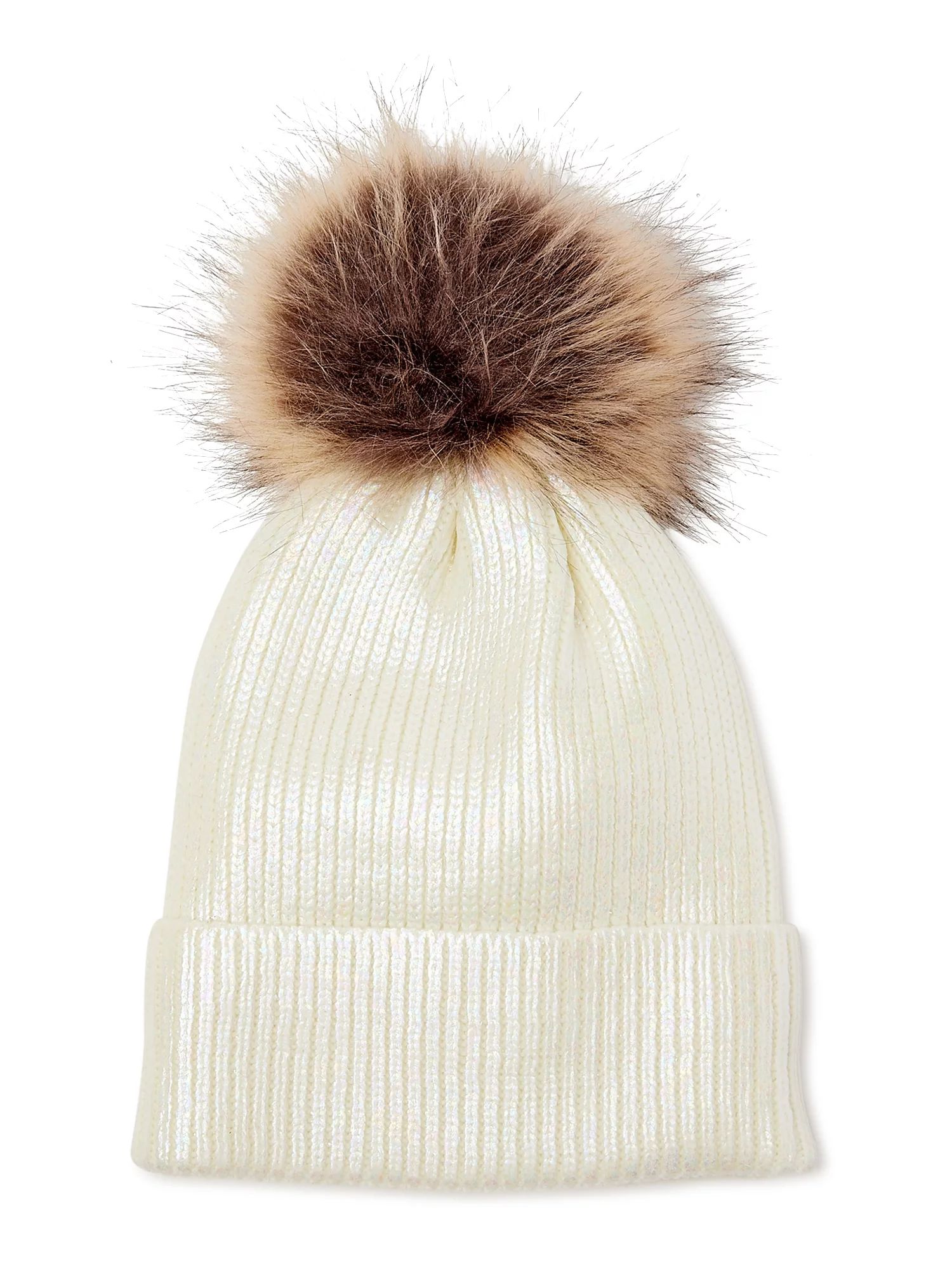 Scoop Women's Metallic Beanie Hat with Faux Fur Pom - Walmart.com | Walmart (US)