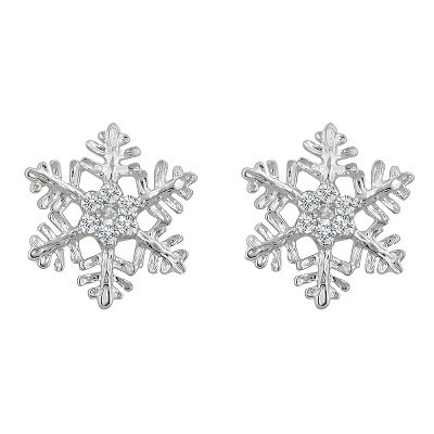Slickblue Snowflake Stud Earrings for Women, Rhodium Plated with 0.14 Carat Clear Cubic Zirconia,... | Target