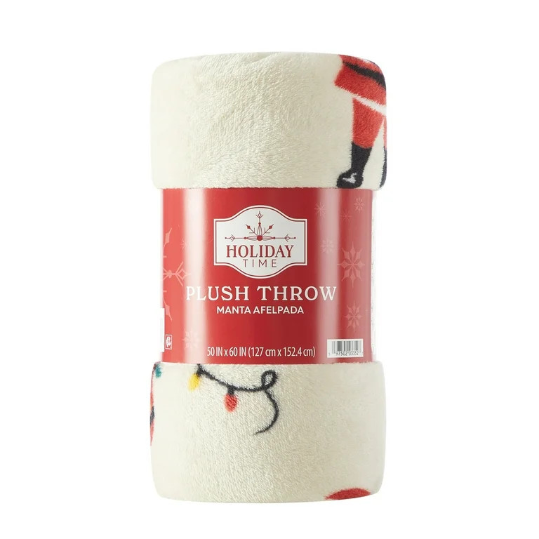 Holiday Time 50"x60" Tan Santa Rolled Plush Throw | Walmart (US)