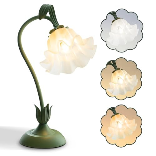 AQDZCNF Flower Table Lamp,LED Reading Light Bedside Vintage Flower Night Light,3 Colors Modes Kawaii Bedside Lamps Decor,Living Room Bedroom Room Lighting Table Lamps Home Decoration (Green) | Amazon (US)