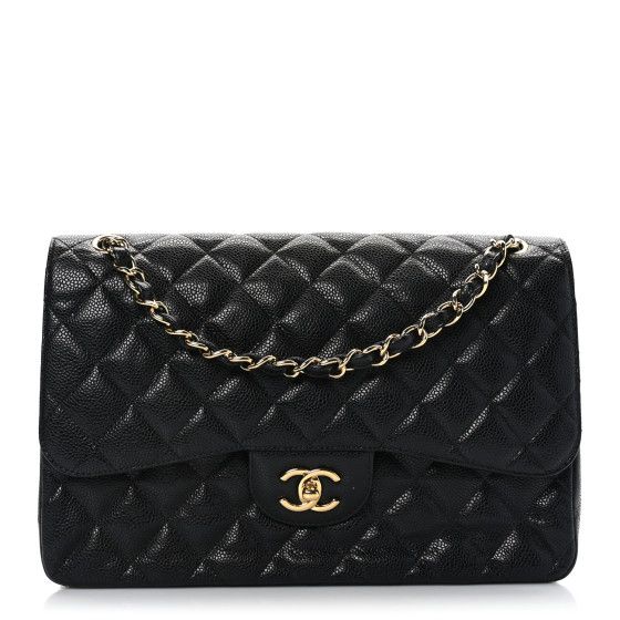 Caviar Quilted Jumbo Double Flap Black | FASHIONPHILE (US)