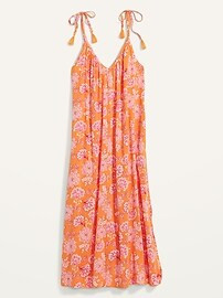 Tie-Shoulder Tasseled Floral-Print All-Day Maxi Swing Dress for Women | Old Navy (US)