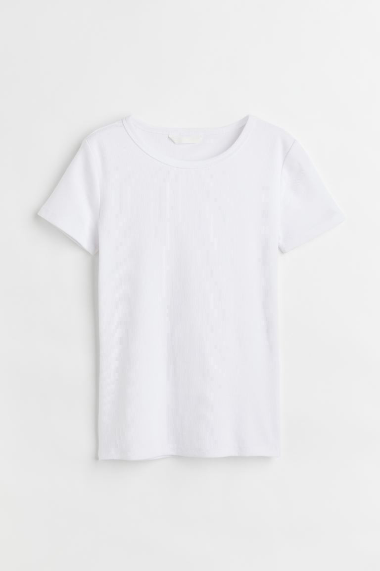 Ribbed Cotton T-shirt - White - Ladies | H&M US | H&M (US, CA, MX)