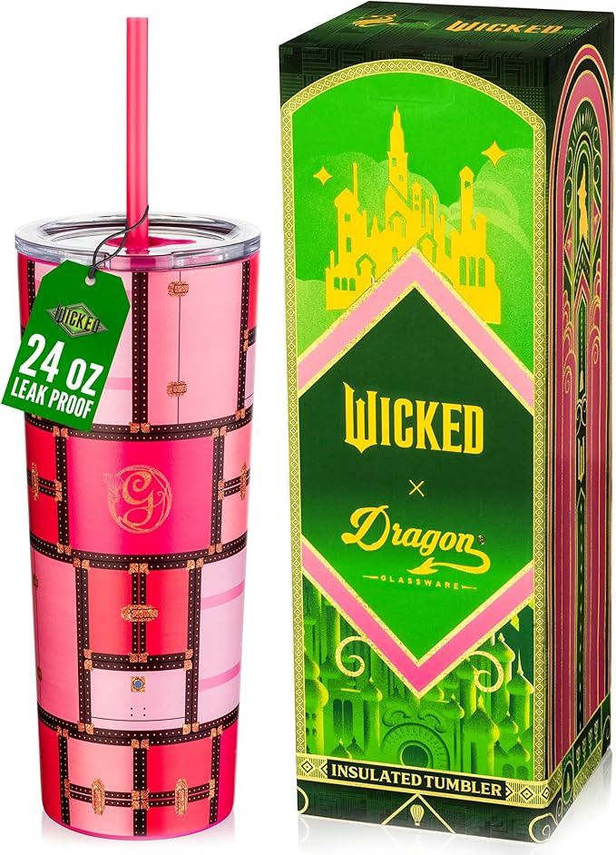 Dragon Glassware x WICKED Vacuum Insulated Tumbler with Lid and Straw - 24 oz Tumbler Cup with 2 ... | Amazon (US)