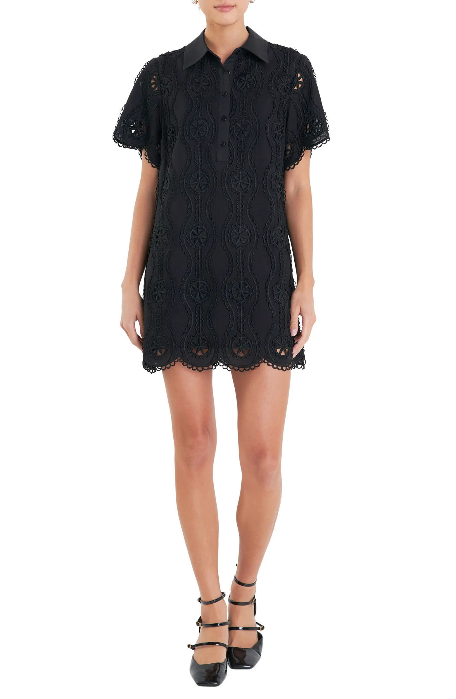 Embroidered Cotton Blend Mini Shirtdress | Nordstrom