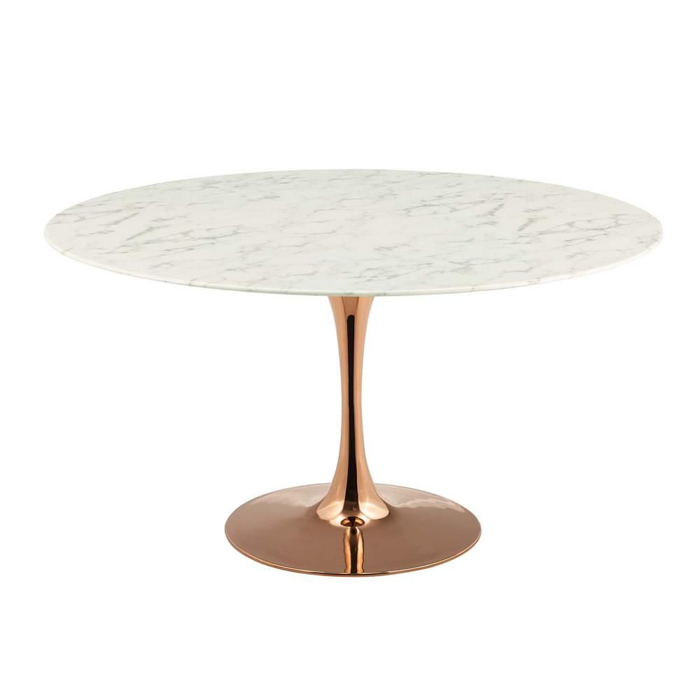 MODWAY 54 in. Lippa in Rose White Round Artificial Marble Dining Table, Rose Gold White | The Home Depot