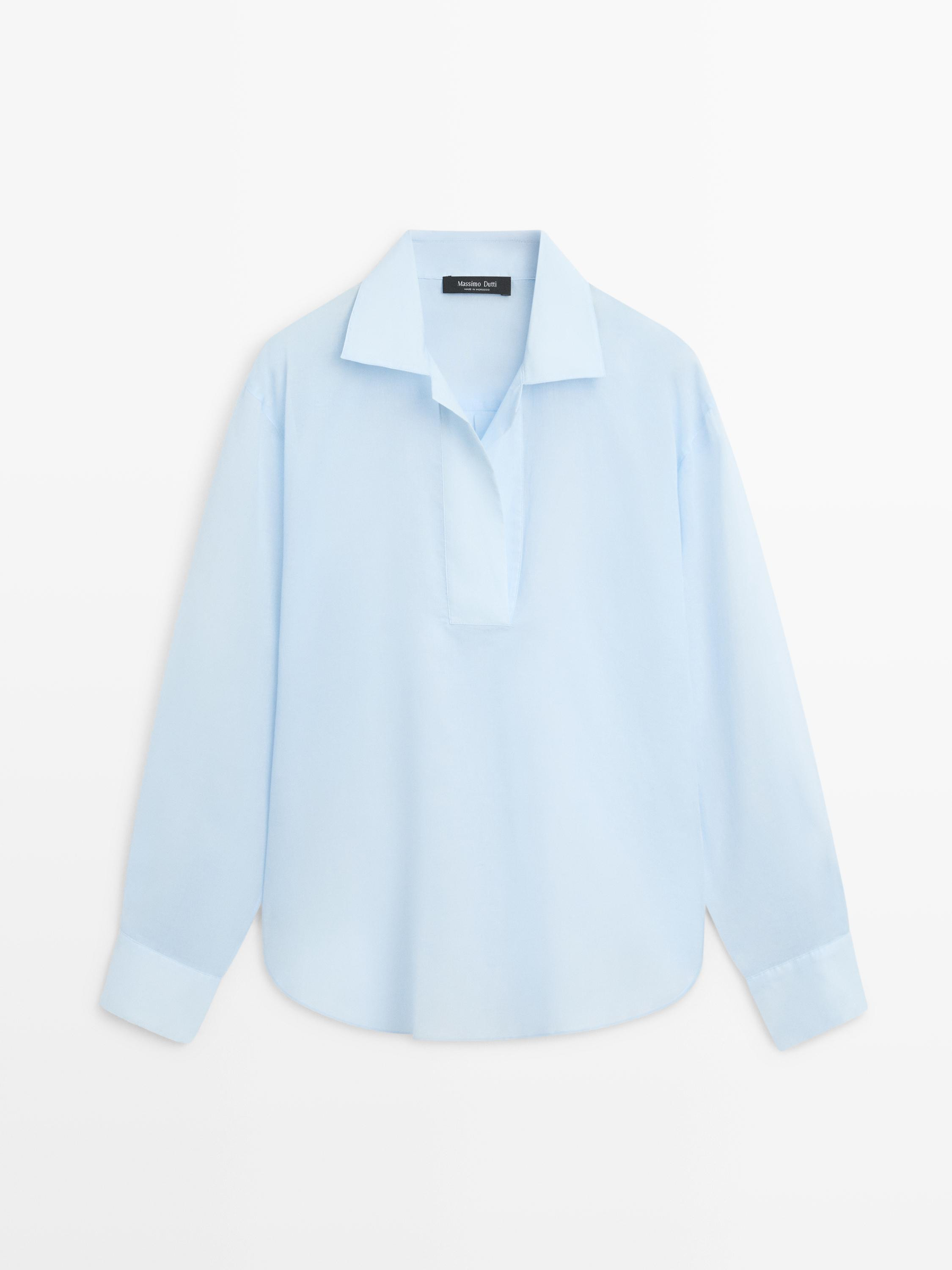 Flowing 100% cotton shirt with collar detail | Massimo Dutti US