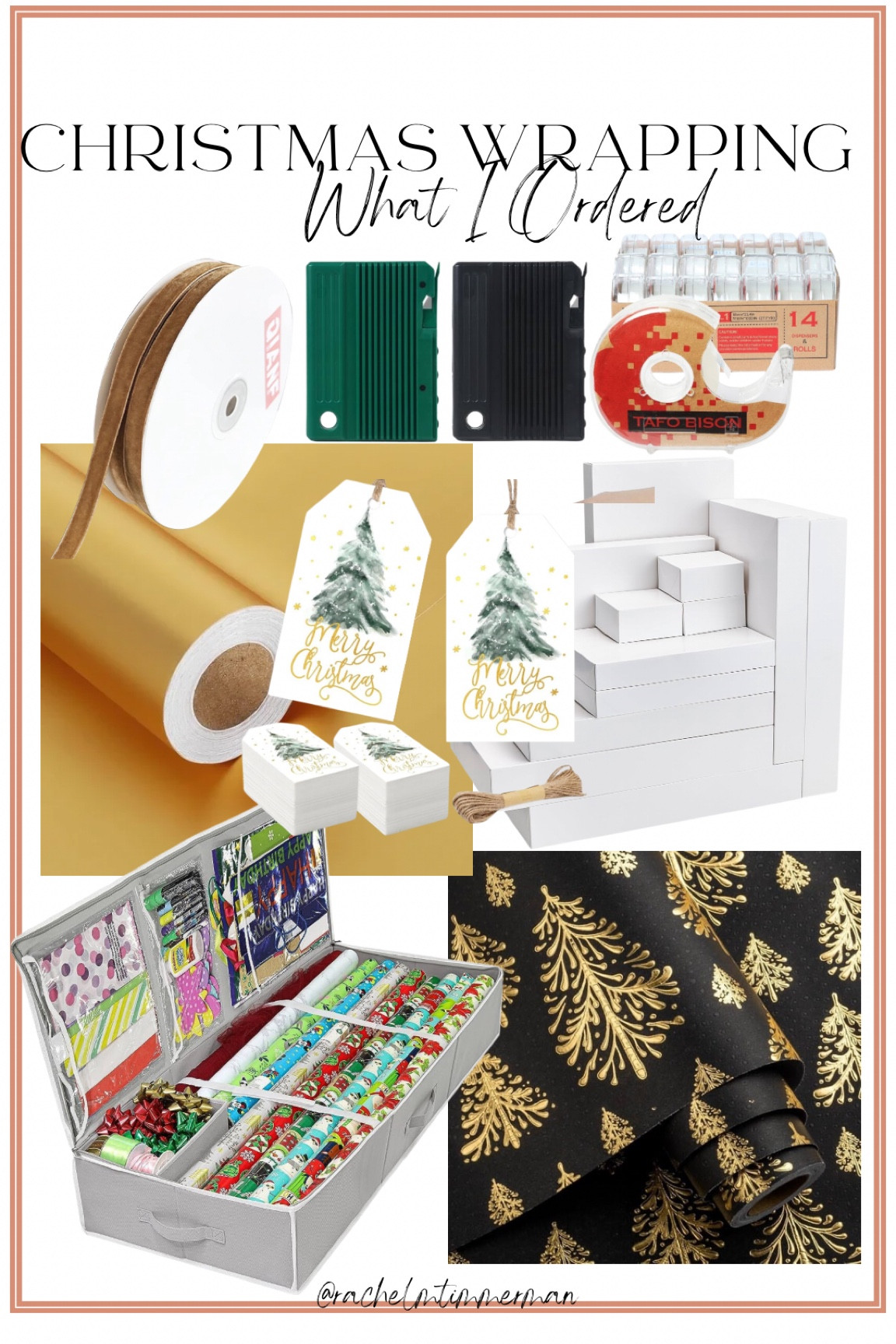What I ordered for all my Christmas wrapping! I wanted some gold and black to go with my living room decor. Also wanted some velvet ribbon! My first time wrapping in the new house, so I also got an organizer, some gift boxes and tape.

LTK wrapping. LTK gifts. Amazon finds. LTK under 50. 

#LTKHoliday #LTKGiftGuide #LTKCyberWeek