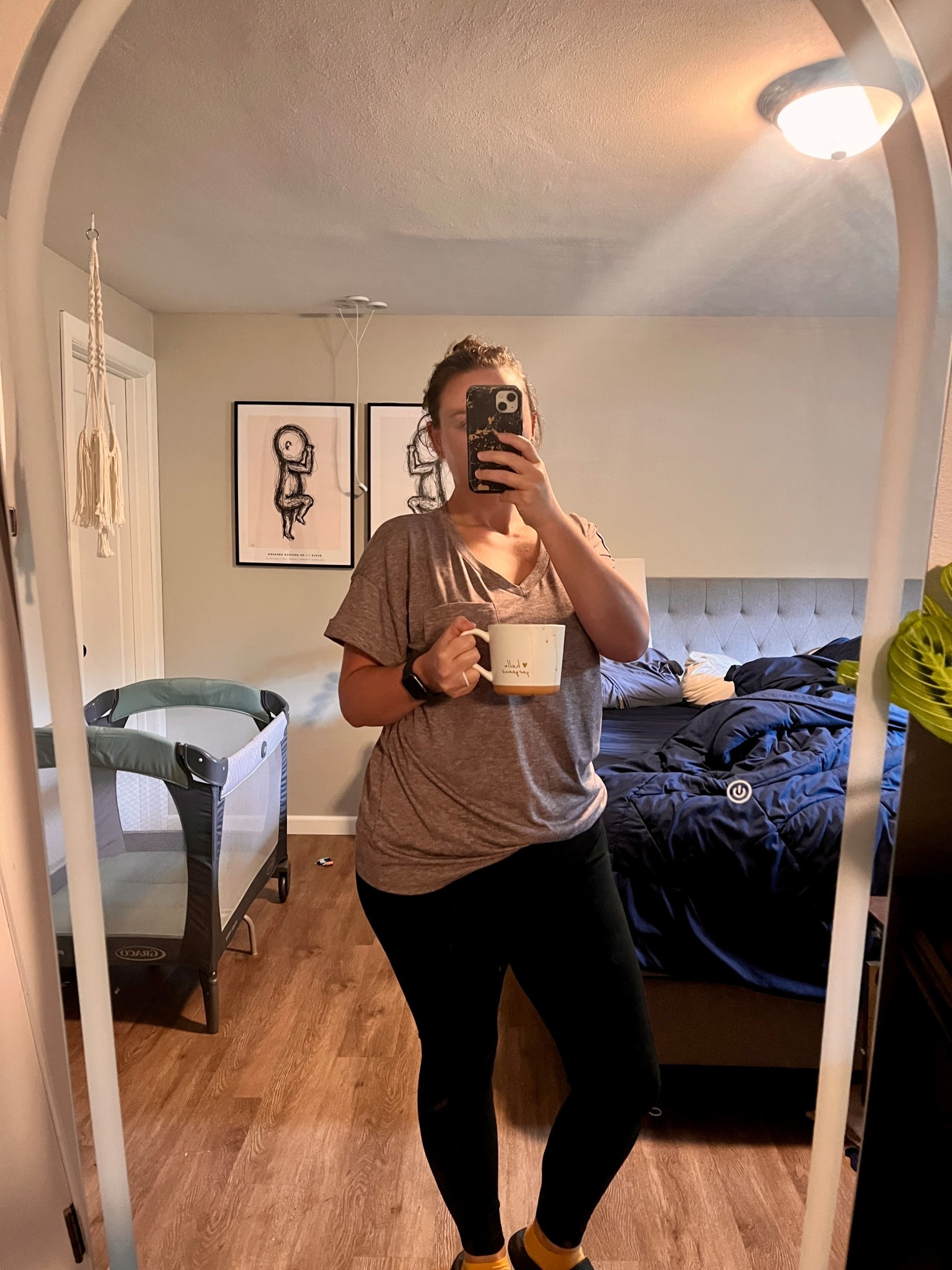 Spilled my coffee, but loving this comfy outfit! 😝 

New t shirt from Amazon, and of course the reliable leggings I got a few months ago! 

Leggings and shirt are both large! The shirt is long enough to wear a few different ways, but this quick little tuck under my nursing tank has been working well. 

#wfhmom #toddlermom 

#LTKMidsize #LTKFindsUnder100