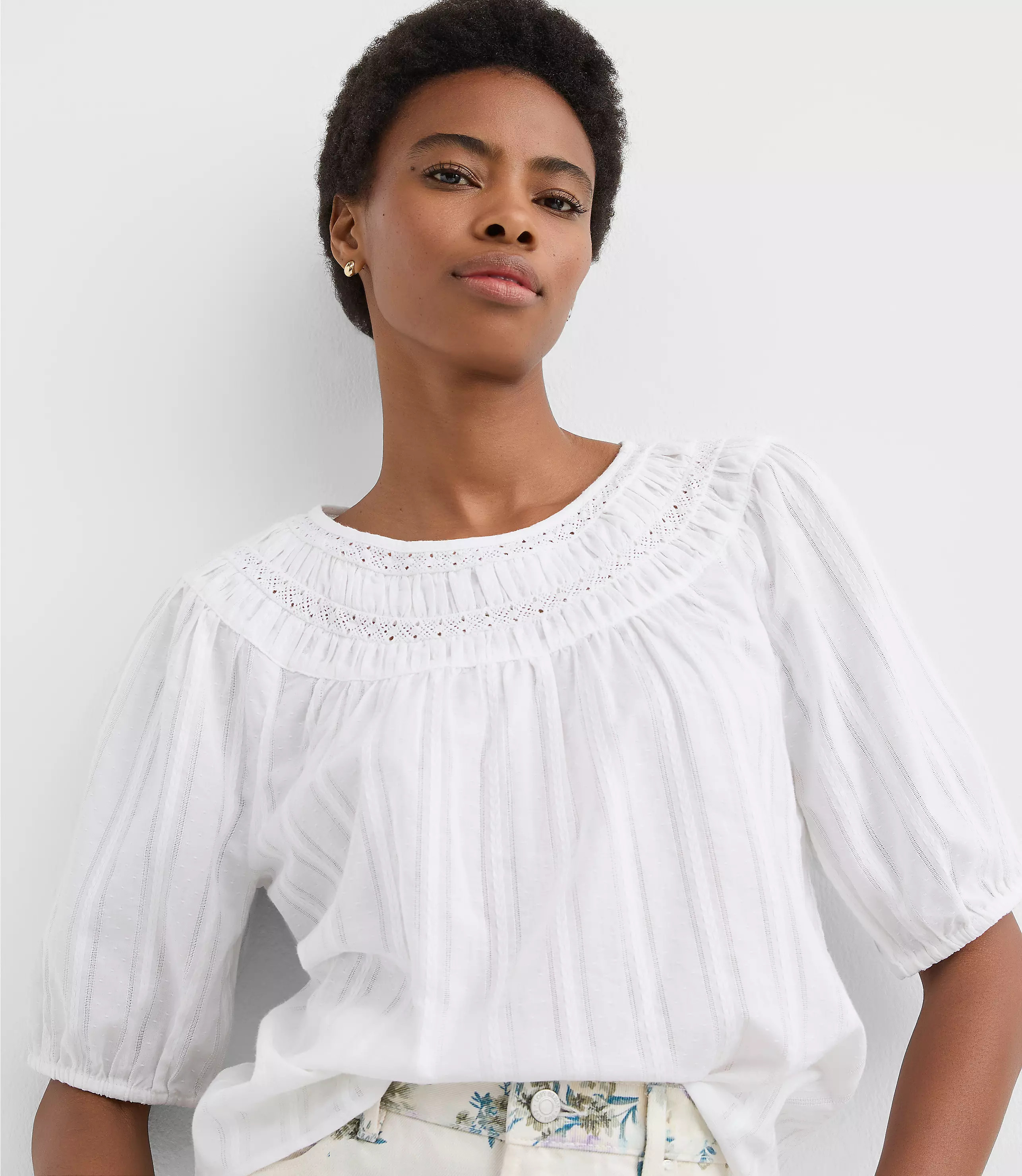 Striped Lace Trim Yoke Blouse | LOFT