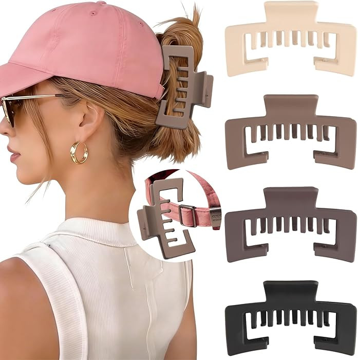 Hat-Friendly Claw Clips for Baseball Caps - 4 Pcs Trucker Hat Hair Clips for Women, Claw Clips fo... | Amazon (US)