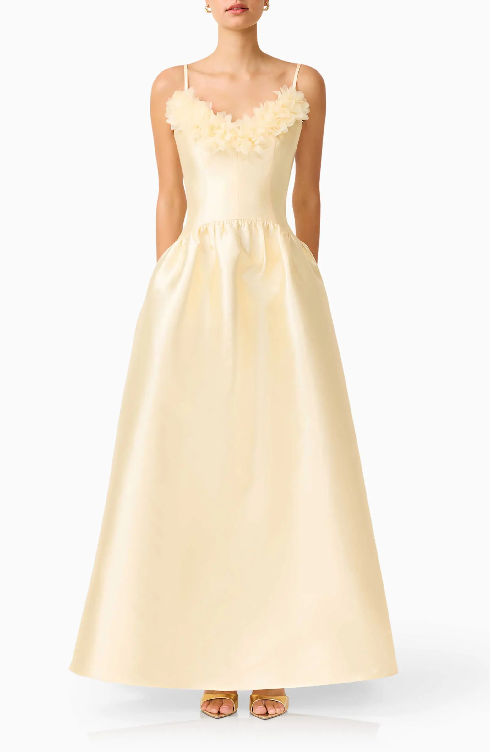 Ruffle Sateen Fit & Flare Gown | Nordstrom