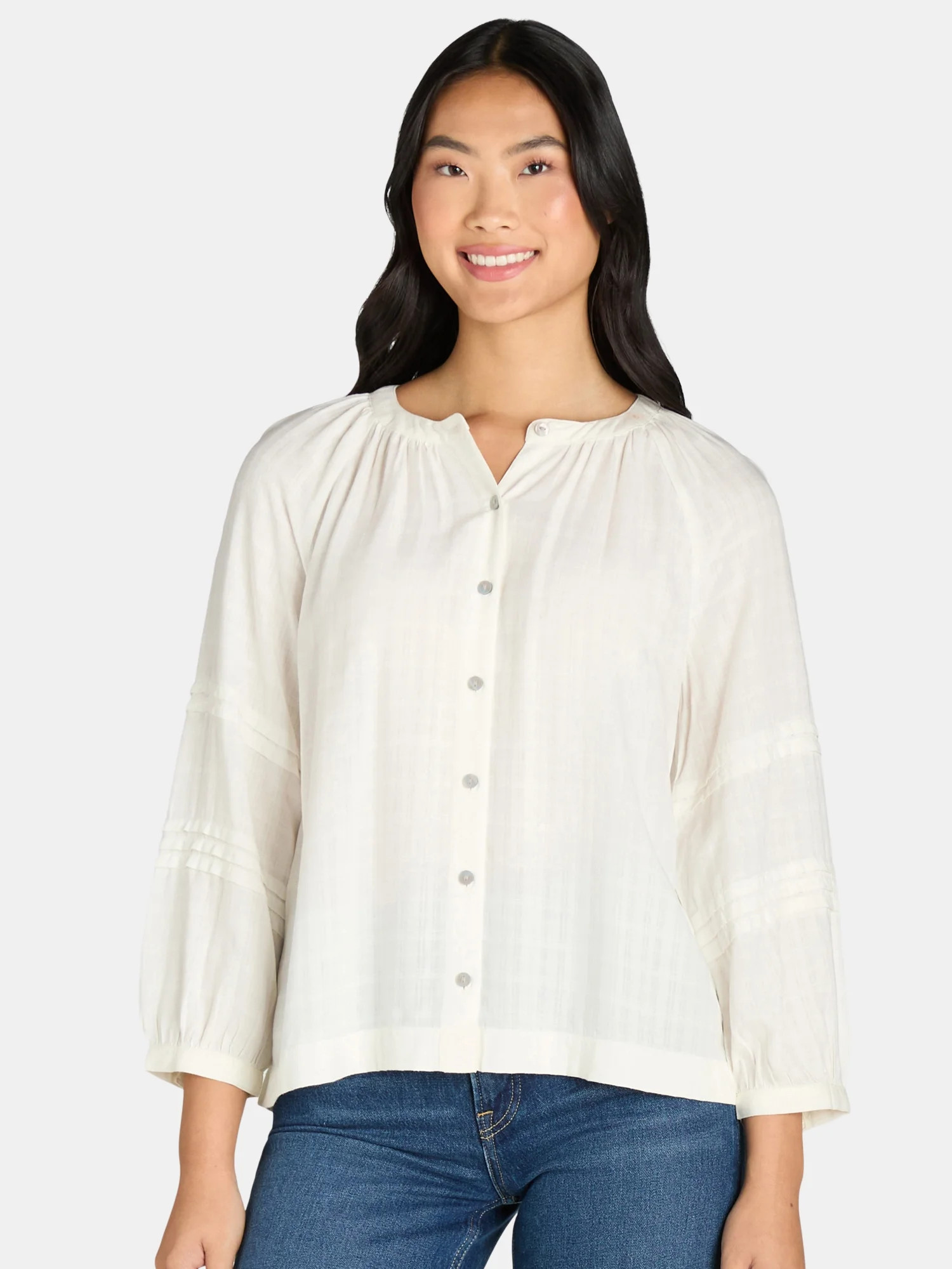 Time and Tru Women's Peasant Blouse with Long Sleeves, Sizes XS-XXXL | Walmart (US)