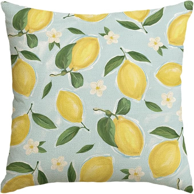 AVOIN colorlife Summer Lemon Throw Pillow Cover, 18 x 18 Inch Flowers Blue Cushion Case Decoratio... | Amazon (US)