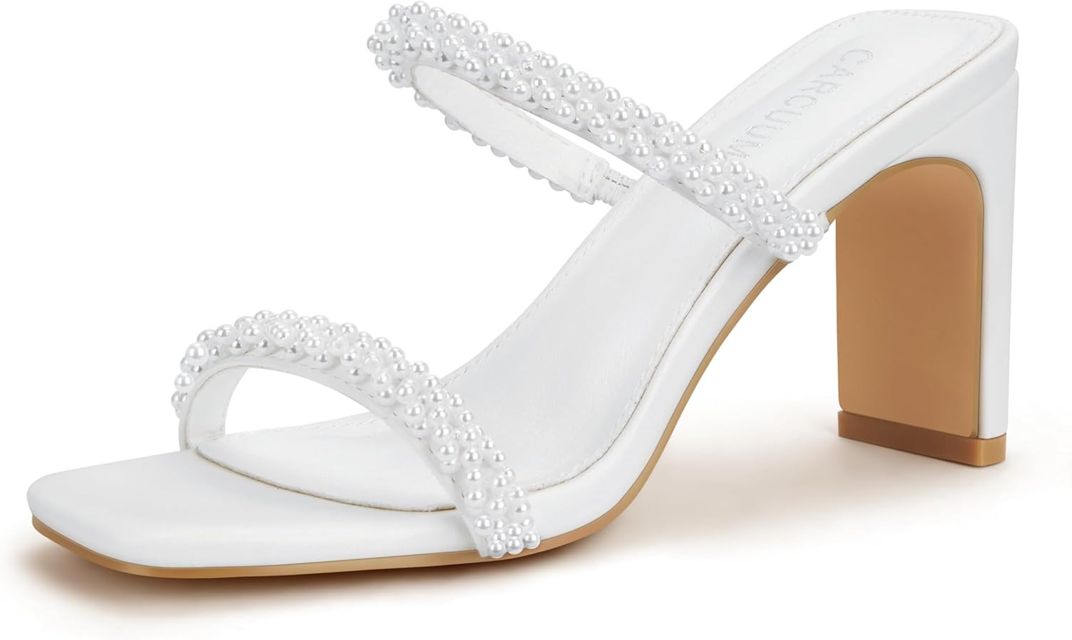 Carcuume Women's Square Toe Two Strap Open Toe Block Heels Sandals Slip On Shoes | Amazon (US)