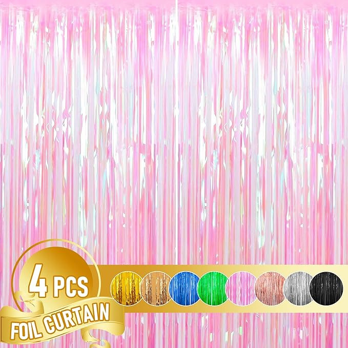 Amazon.com: Dazzle Bright 4 Pack Backdrop Curtain, 3FT x 8FT Metallic Tinsel Foil Fringe Curtains... | Amazon (US)