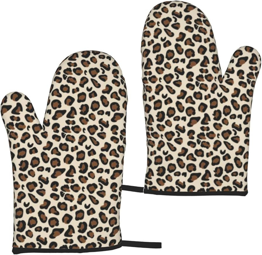 Microwave Leopard Print Gloves Cooking Baking Heat Resistant Kitchen Polyester Gloves Oven Gloves... | Amazon (DE)