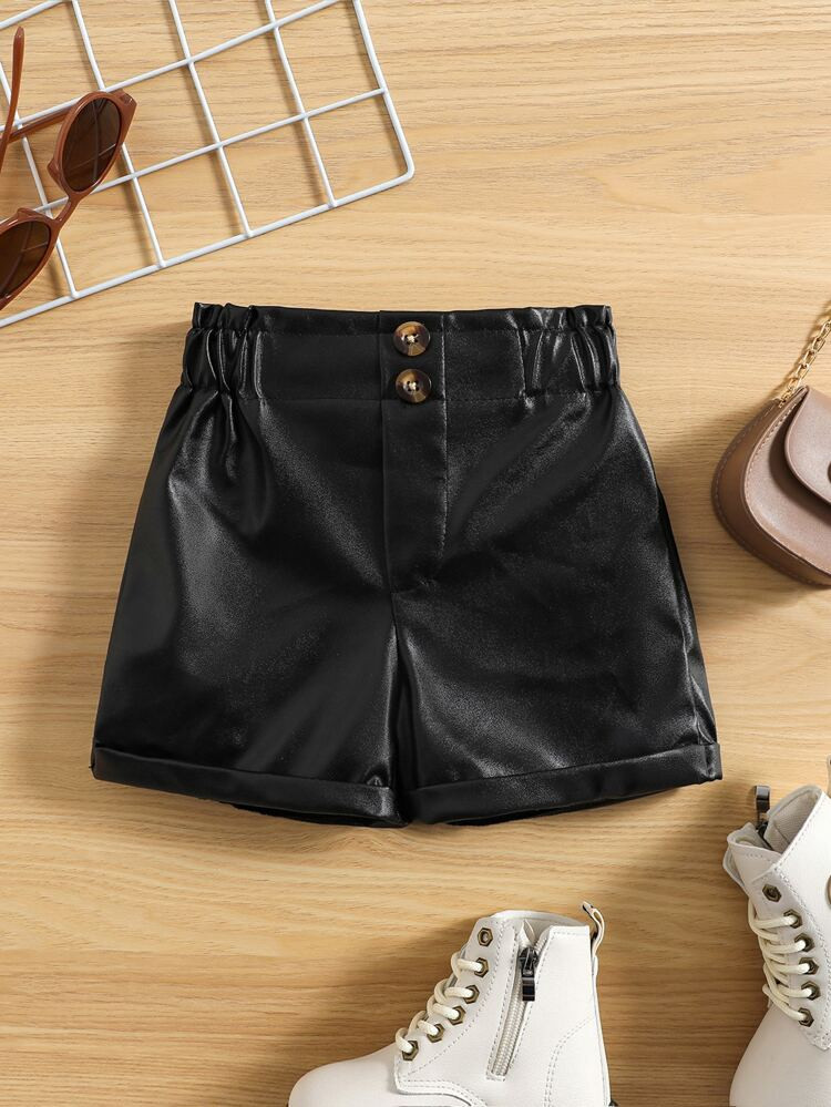 Toddler Girls Paperbag Waist PU Leather Shorts | SHEIN