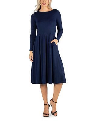 24seven Comfort Apparel Women's Midi Length Fit and Flare Pocket Dress & Reviews - Dresses - Wome... | Macys (US)