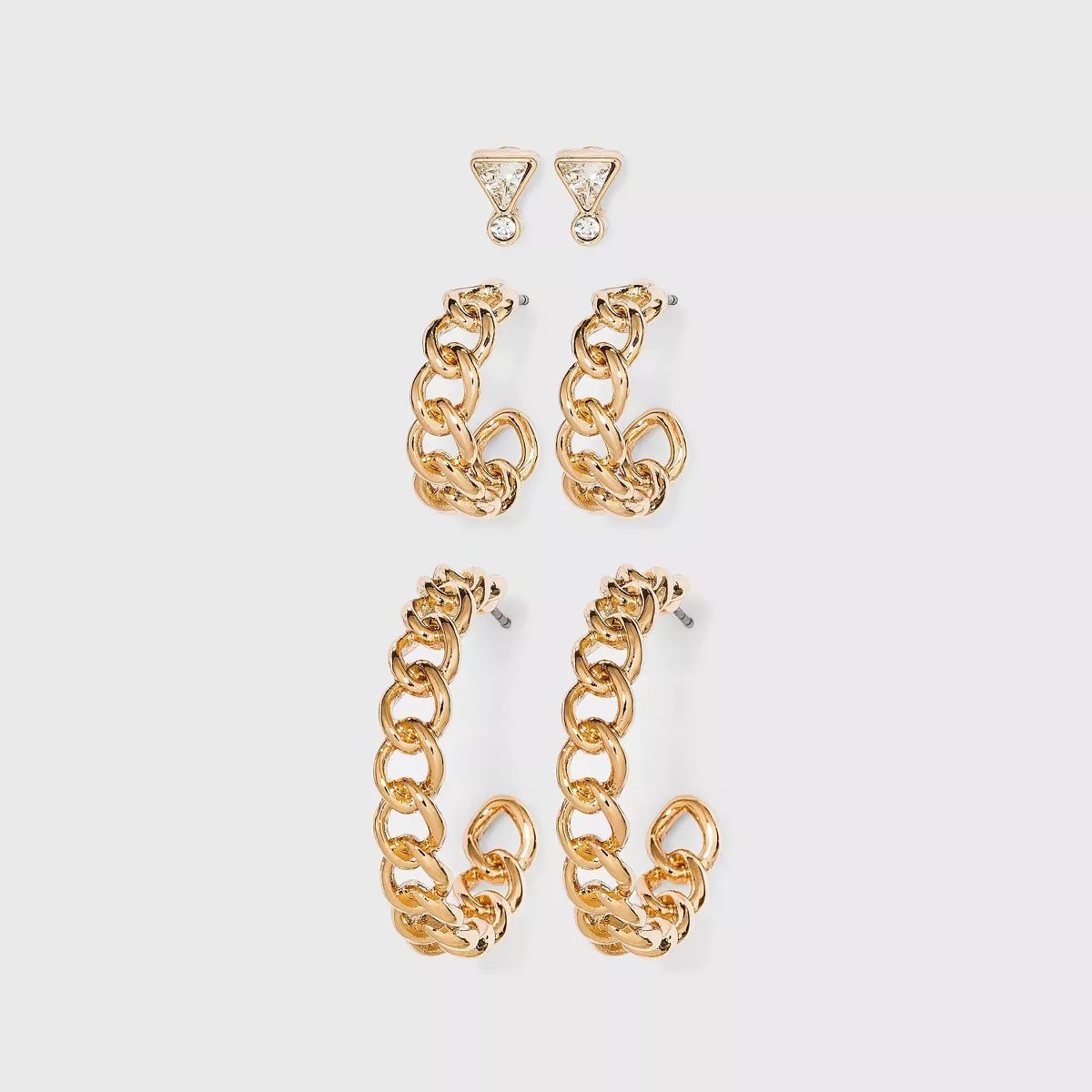 Stud and Frozen Chain Hoop Trio Earring Set 3pc - A New Day™ Gold | Target