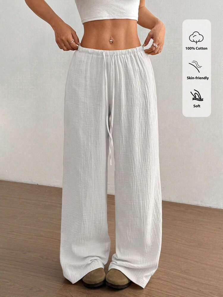 Flirla Women's Super Low Waist Casual Organic Cotton Straight Leg Pants Fall Cloth For Women | SHEIN