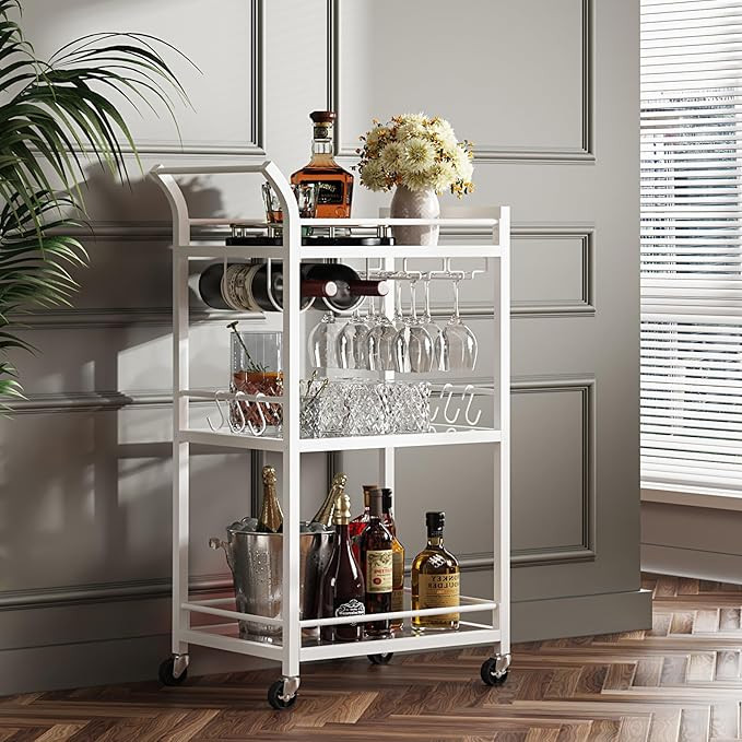 TUTOTAK Bar Cart, 3-Tier Mirrored Shelf, White BC01BW034 | Amazon (US)