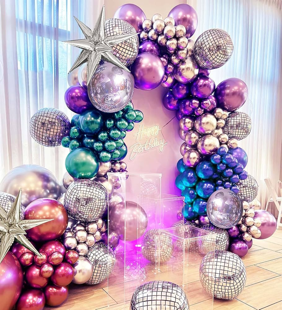 Metallic Balloon garland kit 135Pcs Disco Party decorations with Chrome Blue Red Purple Silver Di... | Amazon (US)
