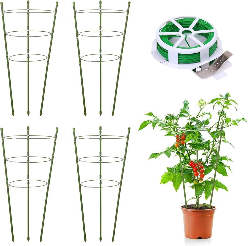 4 Pack Plant Support Tomato Cages for Garden, 18 Inches Small Tomato Cages and Supports with Adju... | Amazon (US)