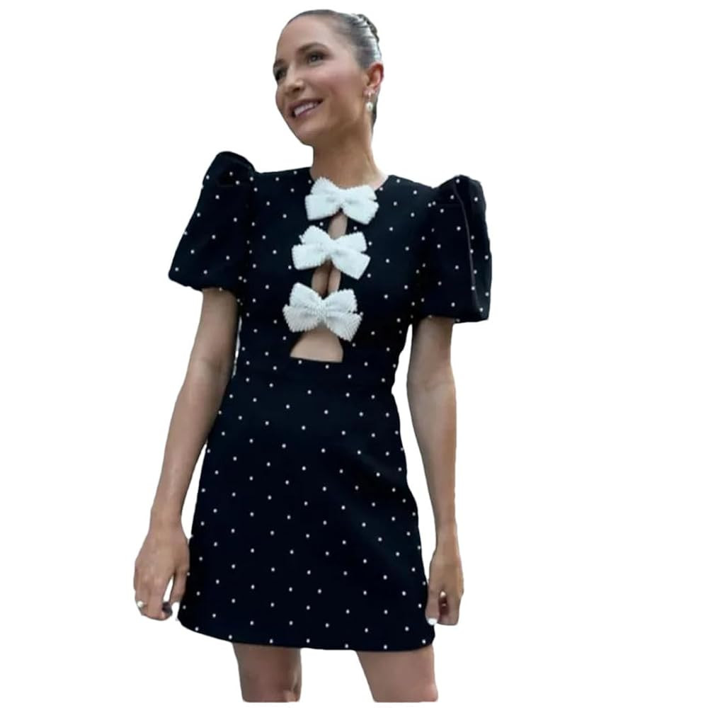 Women Sexy Puff Sleeve O-Neck Party Dresses Shinny Robe Vestidos | Amazon (UK)