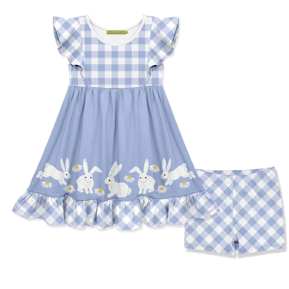 Millie Loves Lily Girls Blue Easter Bunny Border Angel-Sleeve Dress & Gingham Shorts Set, Size 10... | Walmart (US)