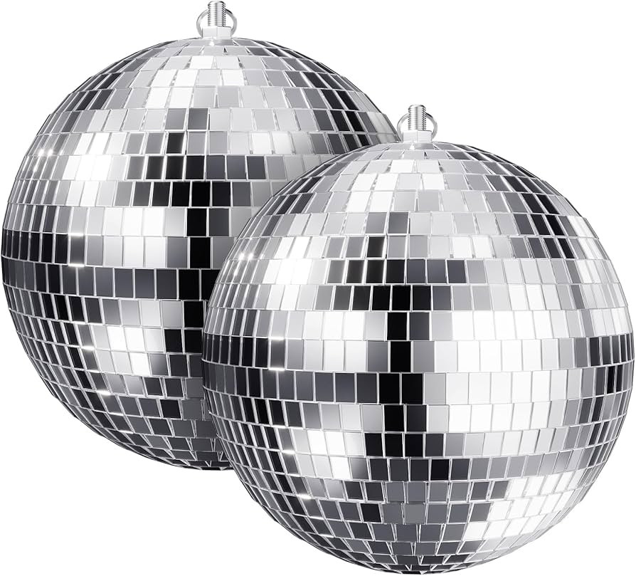 8-Inch Disco Ball 2-Pack – Silver Hanging Mirror Ball with String, Reflective Disco Ball Decora... | Amazon (US)