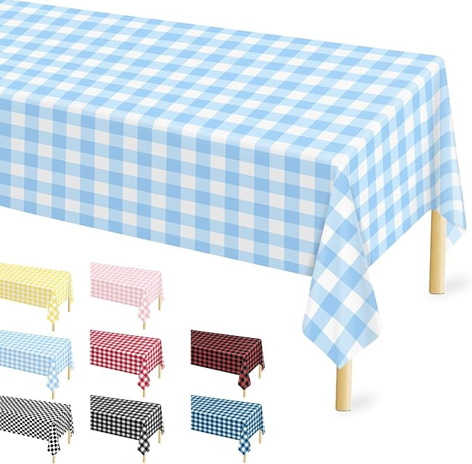 4 Pcs Light Blue Checkered Tablecloth 54 ×108 Inches Rectangle Blue Gingham Tablecloth Disposabl... | Amazon (US)