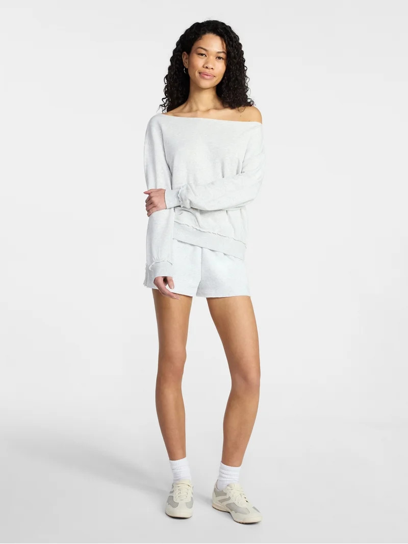 No Boundaries Off-the-Shoulder Sweatshirt with Long Sleeves, Women’s XXS-XXL | Walmart (US)