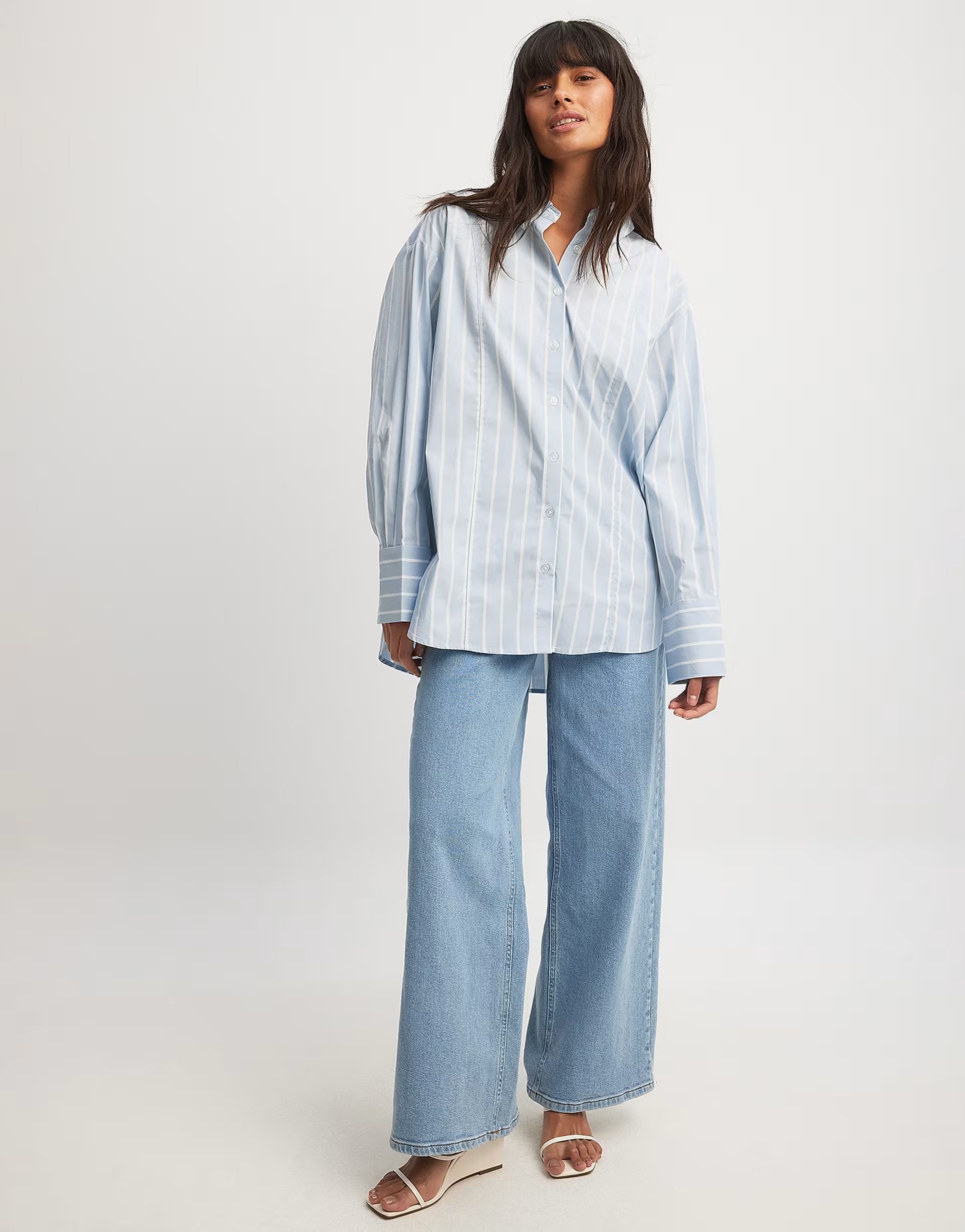 NA-KD x Laura Jane Stone oversized shirt with high cuffs in blue & white stripe | ASOS (Global)